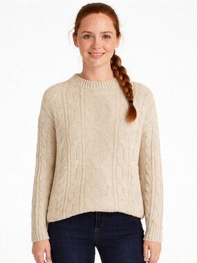 Vtg Beige Cable-Knit Sweater Classic Cozy Fall Gift Preppy Spring Unisex Winter